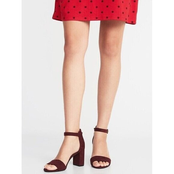 Old Navy Faux-Suede Block-Heel Sandals for Women Wine Purple Ankle Strap 9 - Picture 1 of 7